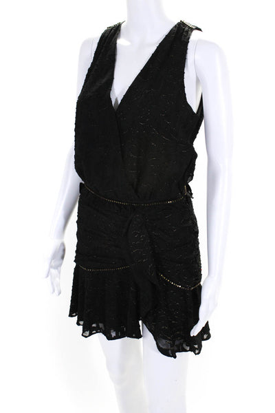 Ramy Brook Womens Black Beaded V-Neck Drape Detail Sleeveless Shift Dress Size 0