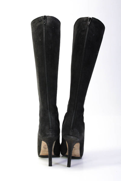 Jimmy Choo Womens Suede Point Toe Zip Up Knee High Boots Dark Gray Size 37 7