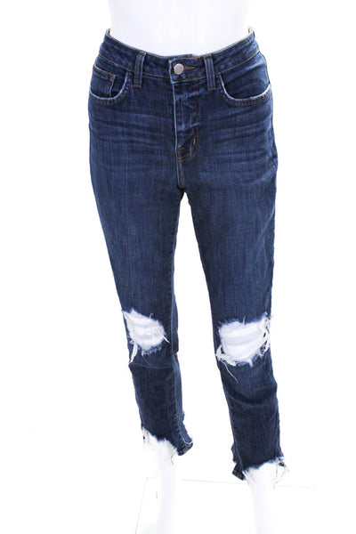 L'Agence Womens Cotton Distress Dark Wash Skinny Leg Jeans Blue Size EUR26