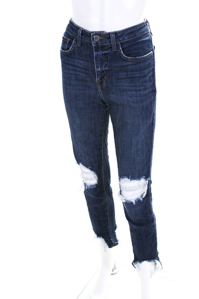 L'Agence Womens Cotton Distress Dark Wash Skinny Leg Jeans Blue Size EUR26
