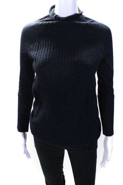 J Crew Women's Wool Long Sleeve Ribbed Knit Mock Neck Sweater Blue Size XXS