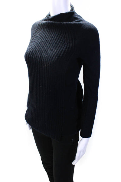 J Crew Women's Wool Long Sleeve Ribbed Knit Mock Neck Sweater Blue Size XXS