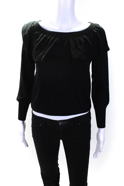 Joie Women's Long Sleeve Ruffle Collar Knit Blouse Black Size XXS