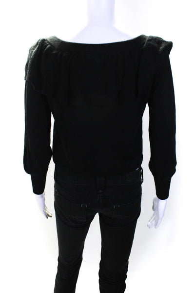 Joie Women's Long Sleeve Ruffle Collar Knit Blouse Black Size XXS