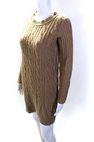 J Crew Women's Wool Long Sleeve Cable Knit Sweater Dress Brown Size XXS