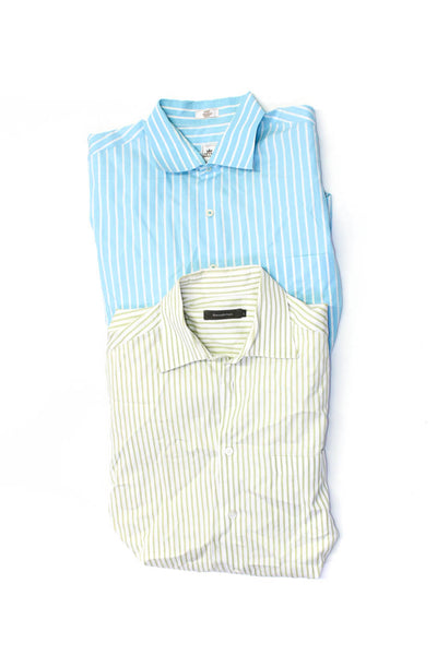 Peter Millar Men's Striped Button Down Shirts Blue Green Size L Lot 2