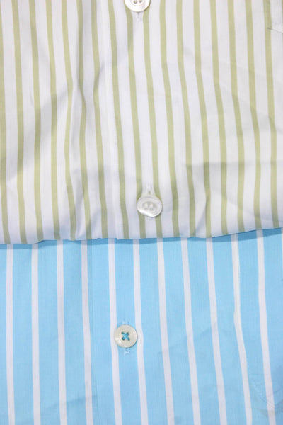 Peter Millar Men's Striped Button Down Shirts Blue Green Size L Lot 2