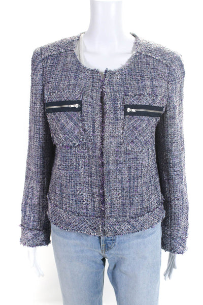 J Crew Womens Cotton Tweed Two Pocket Long Sleeve Bolero Jacket Purple Size 12