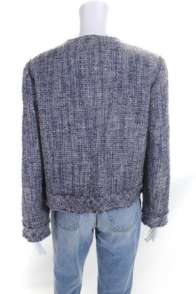 J Crew Womens Cotton Tweed Two Pocket Long Sleeve Bolero Jacket Purple Size 12