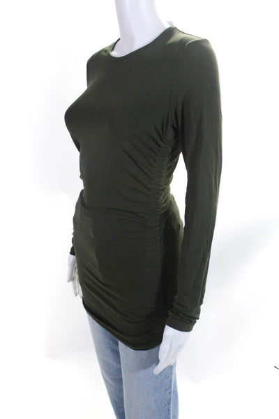 Theory Womens Cotton Knit Ruched Long Sleeve T-Shirt Tee Olive Green Size S