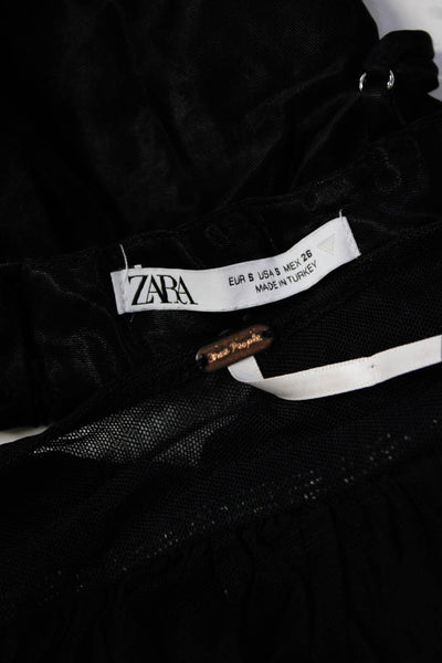 Free People Zara Womens Sheer Ruffled Pleat Short Sleeve Tops Black Size S Lot 2