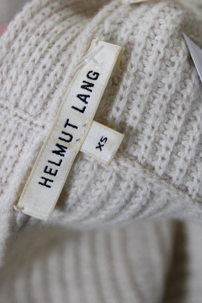 Helmut Lang Womens Wool Distress Knit Long Sleeve Pullover Sweater Beige Size XS