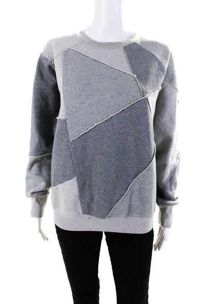 Frame Women's Cotton Patchwork Long Sleeve Crewneck Sweatshirt Gray Size M