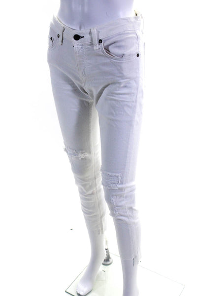 Rag & Bone Jean Womens Cotton Buttoned Fringed Hem Skinny Jeans White Size EUR26