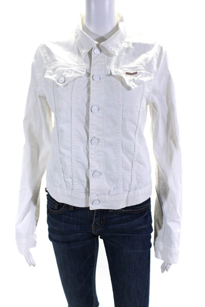 Hudson Womens Button Down Signature Jean Jacket White Cotton Size Medium