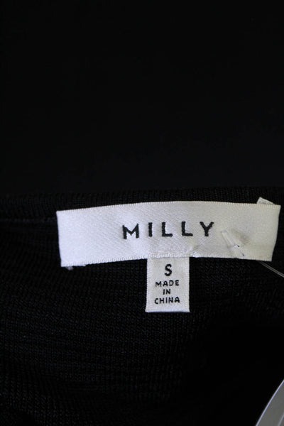 Milly Womens Solid Black Ribbed Knee Length Skater Skirt Size S