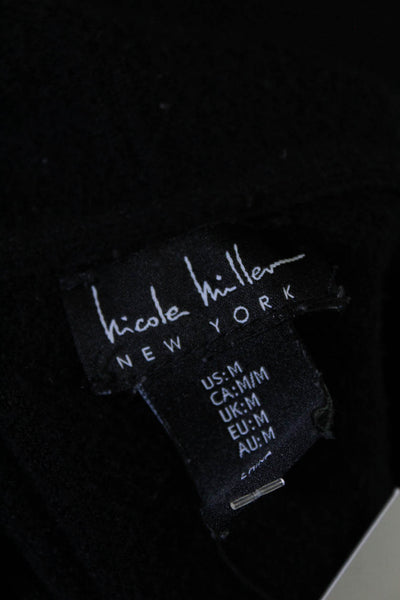 Nicole Miller Women's Long Sleeve Belted Fringe Trim Cardigan Black Size M