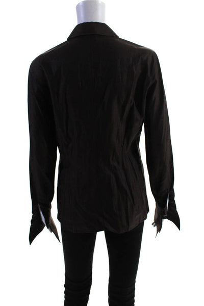 Escada Womens Long Sleeve Sateen Twill Button Up Shirt Blouse Brown Size EU 34