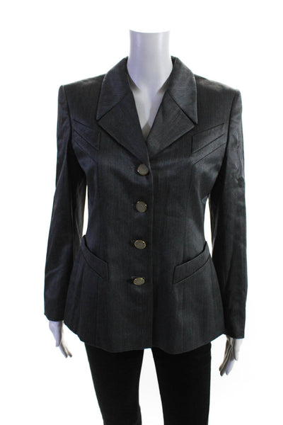 Escada Womens Sateen Notched Collar Button Up Blazer Jacket Gray Size EU 36