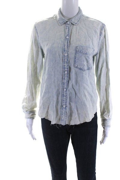 Rails Womens Blue Acid Wash Chambray Long Sleeve Button Down Shirt Top Size S