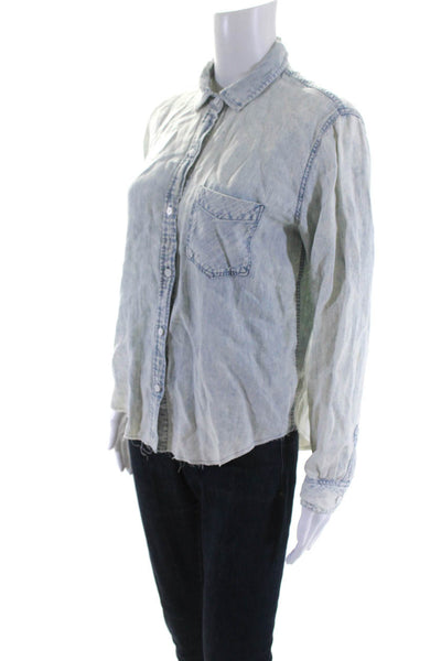 Rails Womens Blue Acid Wash Chambray Long Sleeve Button Down Shirt Top Size S