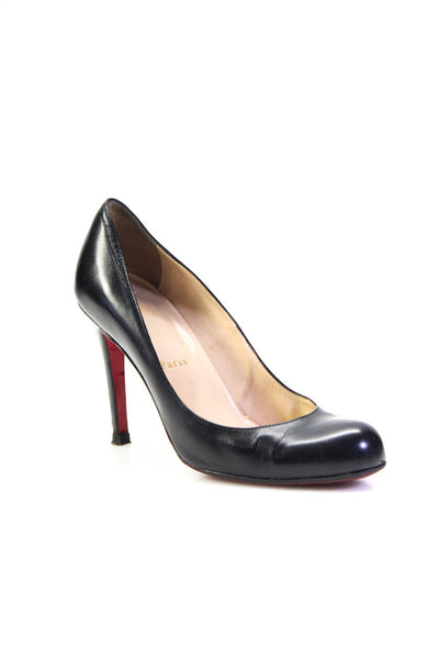 Christian Louboutin Womens Solid Black Leather High Heels Pumps Shoes Size 7.5