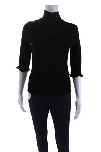 Staud Womens Ruffled 3/4 Sleeves Turtleneck Blouse Black Size Small