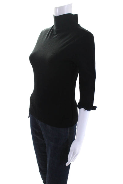 Staud Womens Ruffled 3/4 Sleeves Turtleneck Blouse Black Size Small