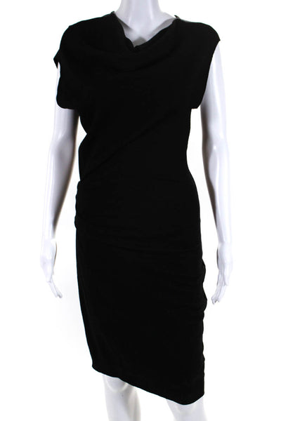 Helmut Lang Womens Cap Sleeve Boat Neck Sheath Dress Black Wool Size Petite