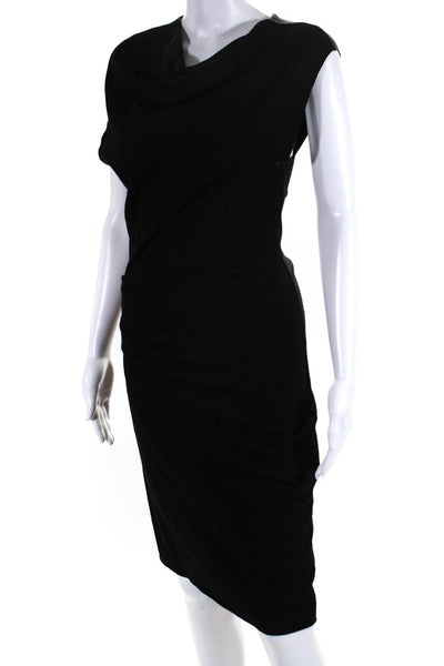 Helmut Lang Womens Cap Sleeve Boat Neck Sheath Dress Black Wool Size Petite