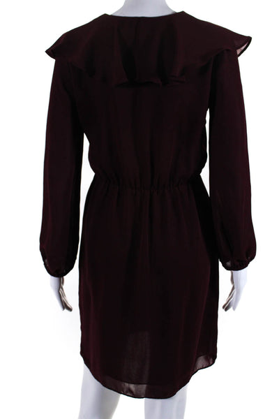 Amanda Uprichard Womens Long Sleeve Ruffled V Neck Dress Wine Red Size Petite
