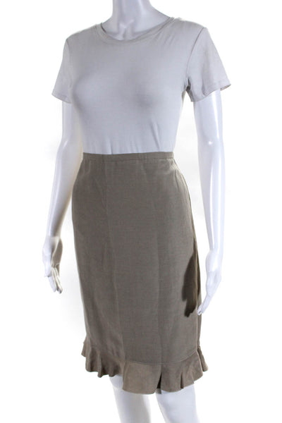 Armani Collezioni Womens Back Zip Knee Length Ruffle Pencil Skirt Brown Size 8