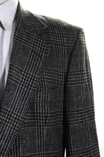 Hart Schaffner Marx Mens Plaid Notch Collar 2 Button Suit Jacket Black Size 42R