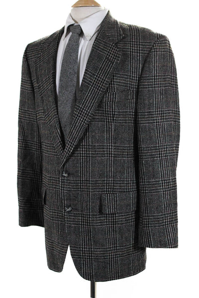 Hart Schaffner Marx Mens Plaid Notch Collar 2 Button Suit Jacket Black Size 42R