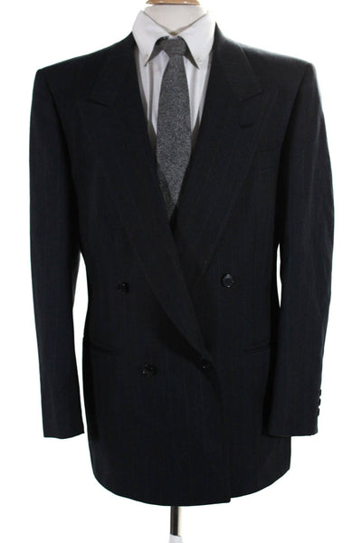 Pierre Cardin Paris Mens Pinstripe Double Breasted Suit Jacket Navy Size 42R