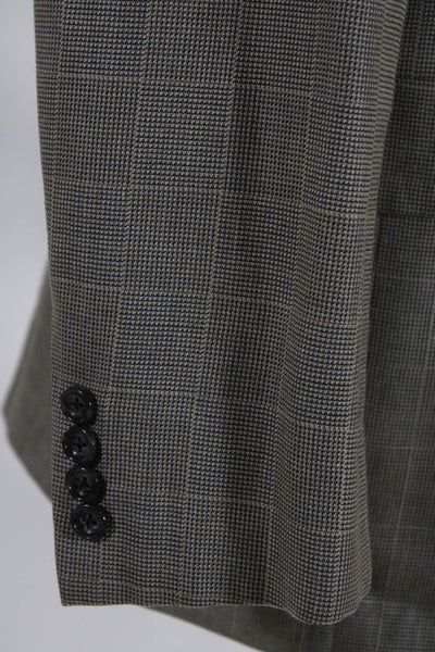 Hickey Freeman Mens Wool Blend Grid Print Two Button Suit Jacket Beige Size 42L