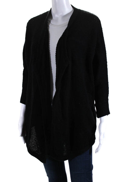 Madewell Womens Cotton Knit 3/4 Sleeve V-Neck Open Cardigan Sweater Black Size S
