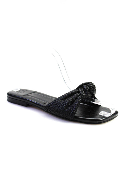 Marc Fisher Womens Leather Woven Strap Open Back Slide on Sandals Black Size 7M