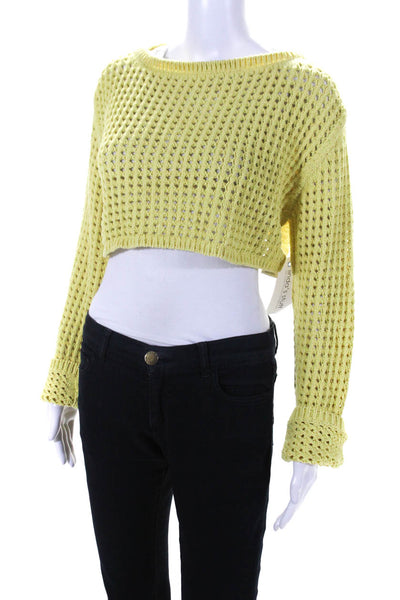 Nanushka Womens Open Knit Crew Neck Sweater Yellow Cotton Size Small