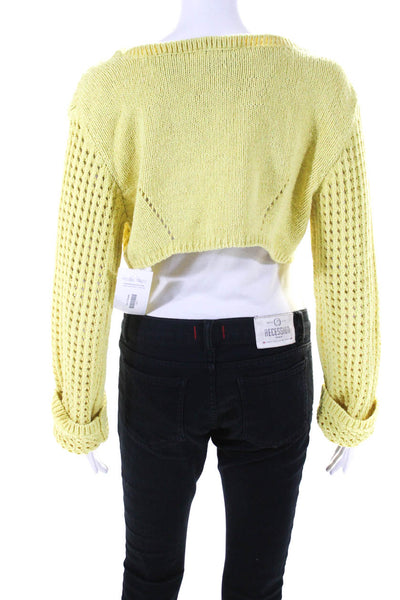 Nanushka Womens Open Knit Crew Neck Sweater Yellow Cotton Size Small
