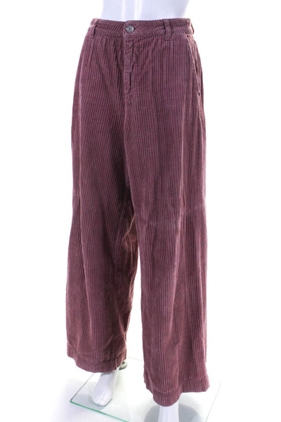 Pinko Womens High Rise Wide Leg Corduroy Pants Pink Cotton Size 26