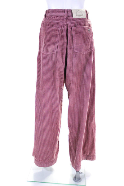 Pinko Womens High Rise Wide Leg Corduroy Pants Pink Cotton Size 26