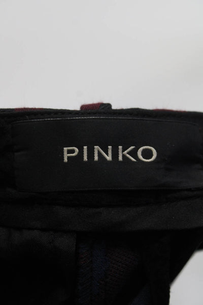 Pinko Womens Animal Print Mid Rise Skinny Leg Pants Black Red Cotton Size 2