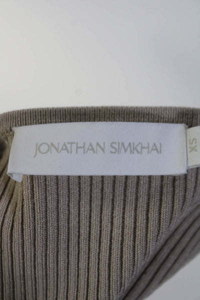 Jonathan Simkhai Womens Ribbed Cut Out V Neck Sweater Beige Size Extra Small