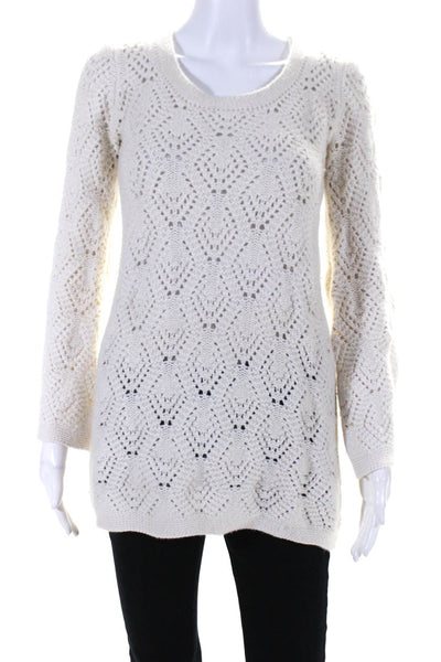 Autumn Cashmere Womens Knit Scoop Neck Pullover Sweater White Size Small