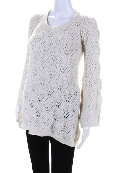 Autumn Cashmere Womens Knit Scoop Neck Pullover Sweater White Size Small
