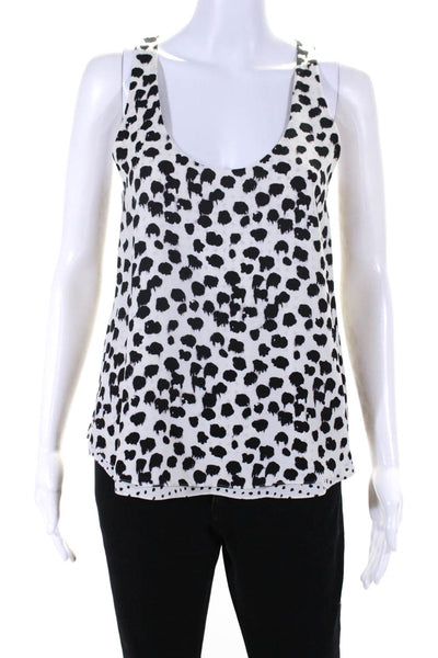 A.L.C. Womens Silk Abstract Print Tank Top White Black Size Extra Small