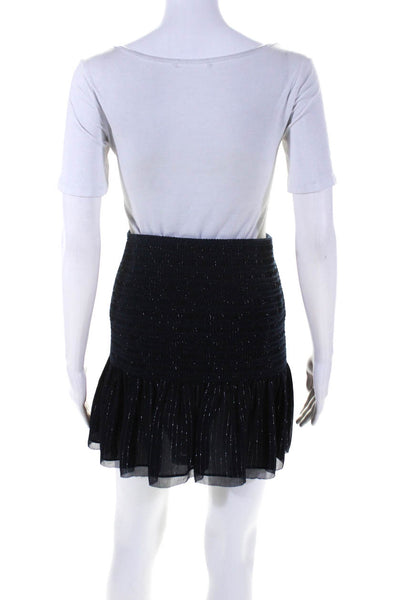 10 Crosby Derek Lam Womens Silk Striped Smocked Skirt Navy Blue Silver Size 2
