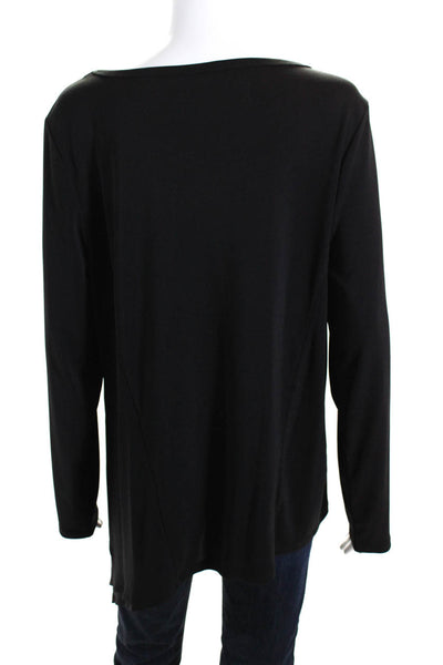 Donna Karan Womens Matte Jersey Long Sleeve Top Blouse Black Size Large