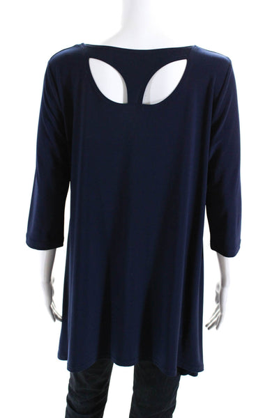 Ciara Sun Woo Womens 3/4 Sleeve Racerback Tunic Blouse Navy Blue Size Medium